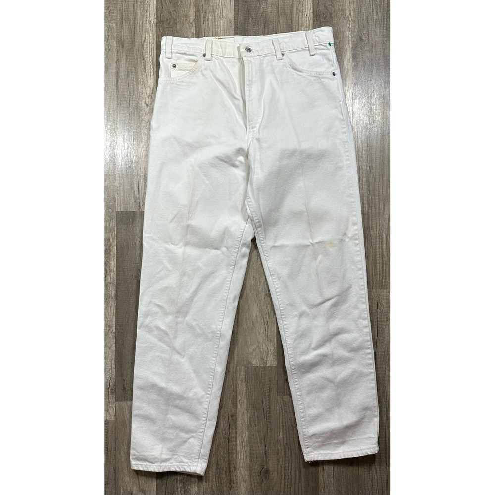VTG 90s Levi's 550 Relaxed Fit Tapered Leg Orange Tab White Denim Jeans Sz 36x32
